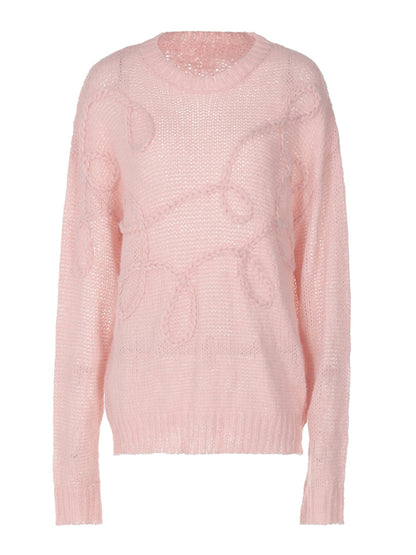 Sweaters - Lightweight Pastel Pink Cable-Knit Sweater for Women