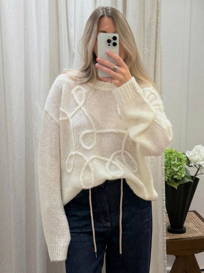 Sweaters - Lightweight Pastel Pink Cable-Knit Sweater for Women