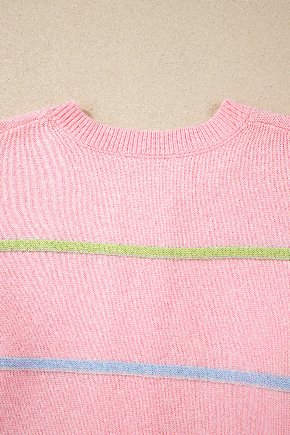 Sweaters - Pastel Striped Henley Sweater Drop Shoulder Knit Jumper