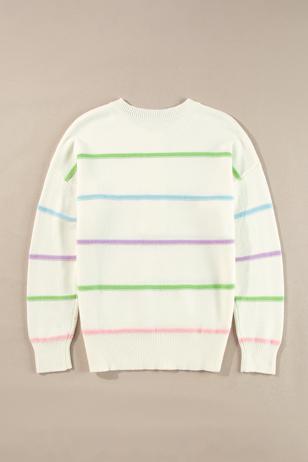 Sweaters - Pastel Striped Henley Sweater Drop Shoulder Knit Jumper