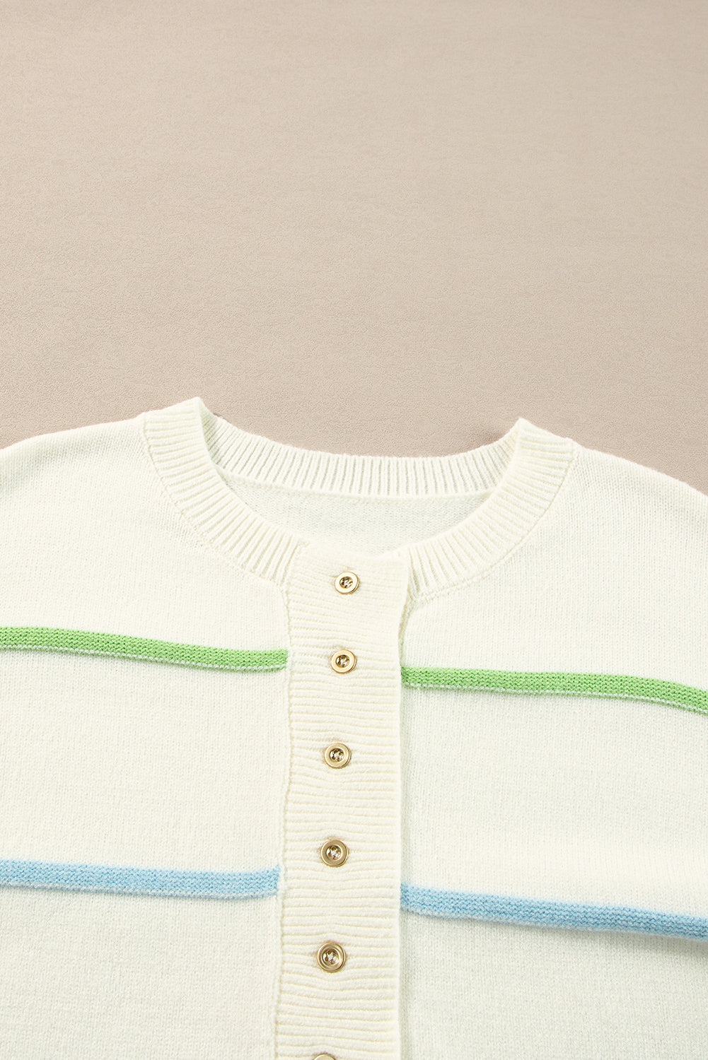 Sweaters - Pastel Striped Henley Sweater Drop Shoulder Knit Jumper