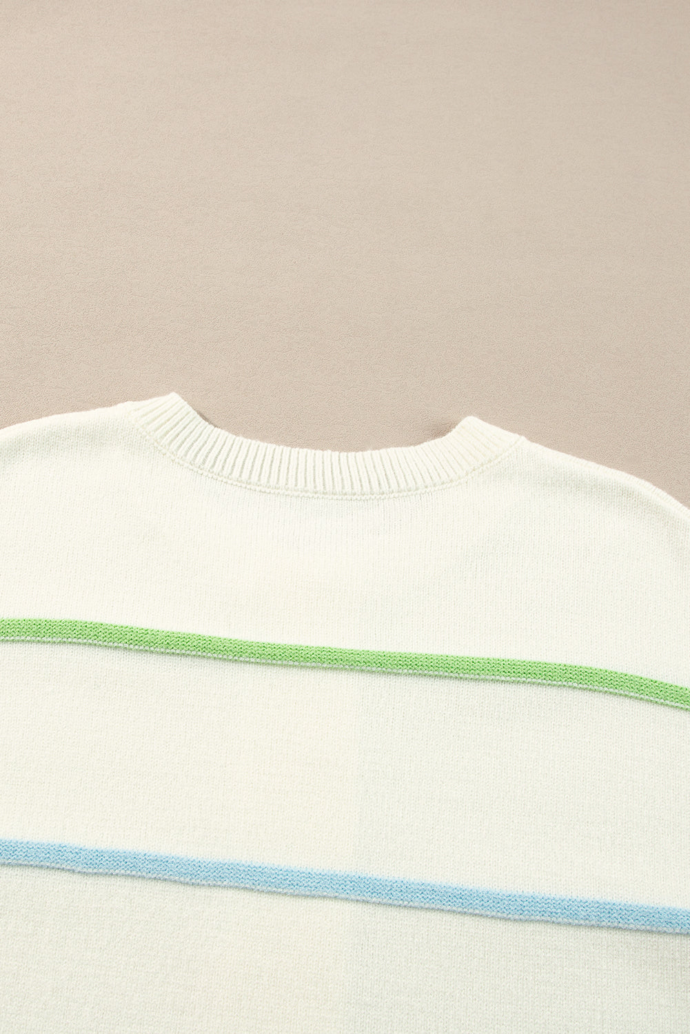 Sweaters - Pastel Striped Henley Sweater Drop Shoulder Knit Jumper