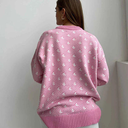 Sweaters- Pink Arrow Patterned Jumper Sweater for Women- - Chuzko Women Clothing