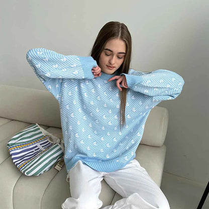 Sweaters- Pink Arrow Patterned Jumper Sweater for Women- sky blue- Chuzko Women Clothing