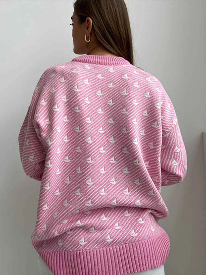 Sweaters- Pink Arrow Patterned Jumper Sweater for Women- - Chuzko Women Clothing