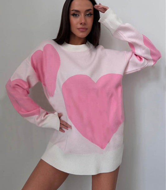 Sweaters - Pink Heart Sweater Knit Jumper