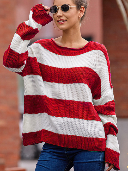 Sweaters - Red & White Striped Sweater Oversized Jumper