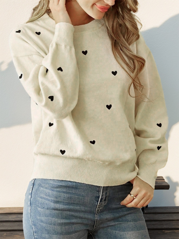 Sweaters- Relax Drop-Shoulder Love Print Sweater for Women- - Chuzko Women Clothing