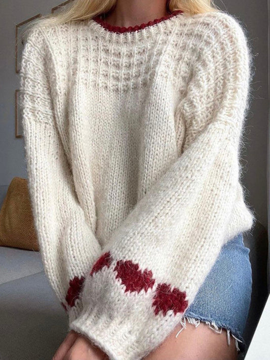 Sweaters - Romantic Heart-Knit Lantern Sleeve Sweater Winter Crop Jumper