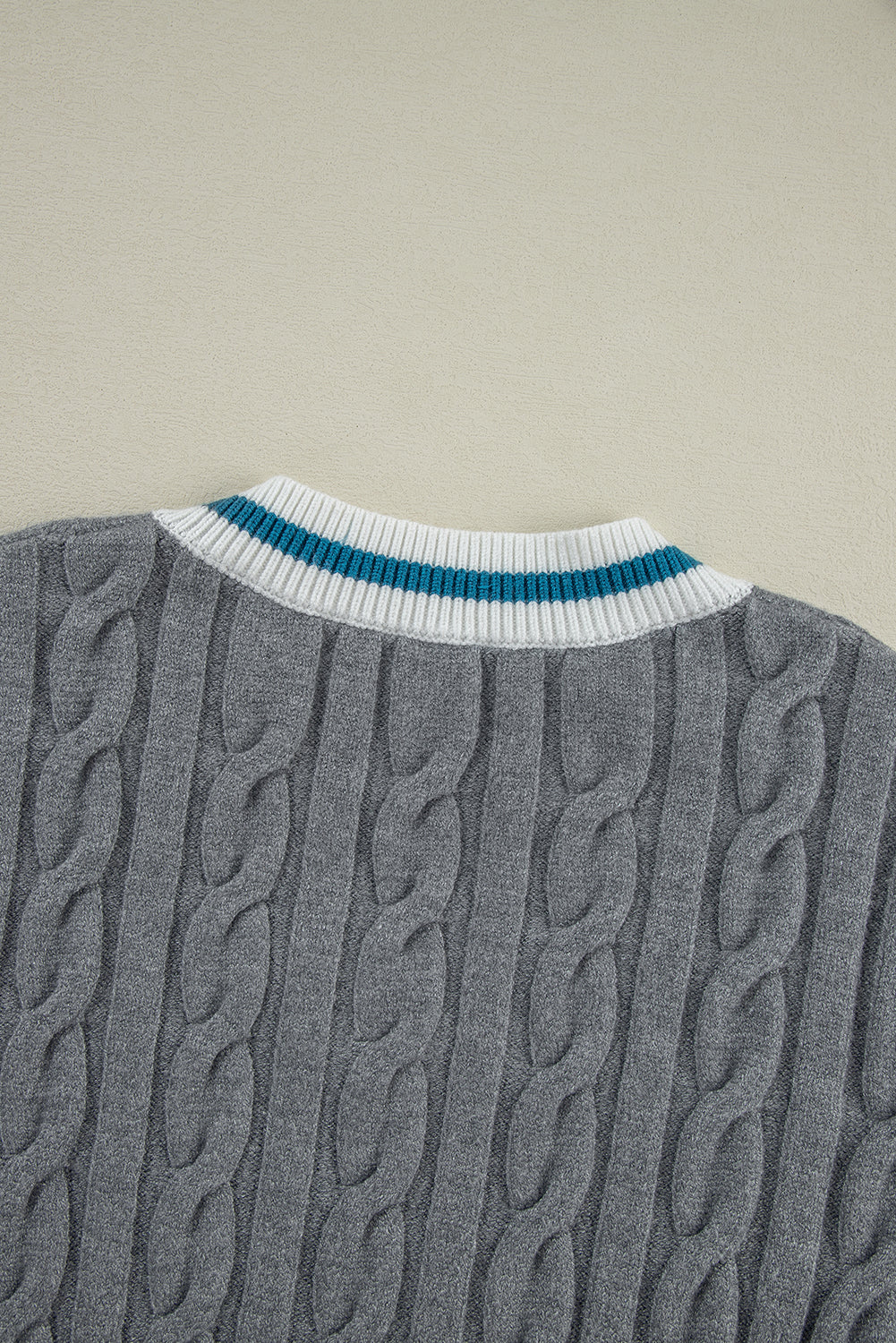 Sweaters - Sporty Striped V-Neck Cable Knit Sweater Classic Jumper