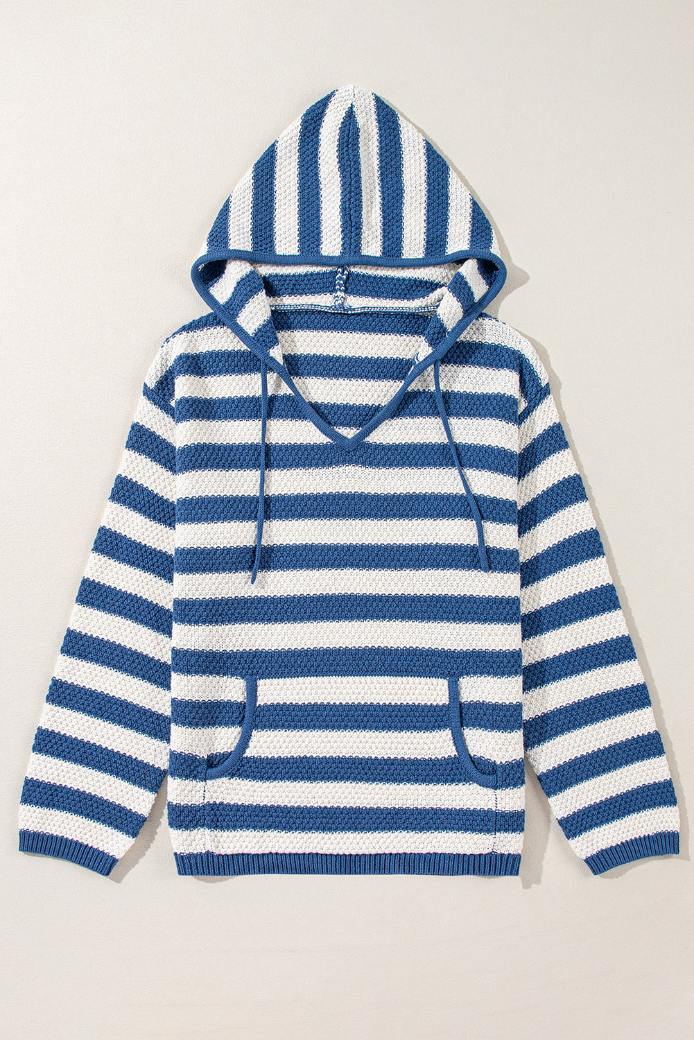 Sweaters - Stripe Hooded Knit Sweater Pocketed Jumper