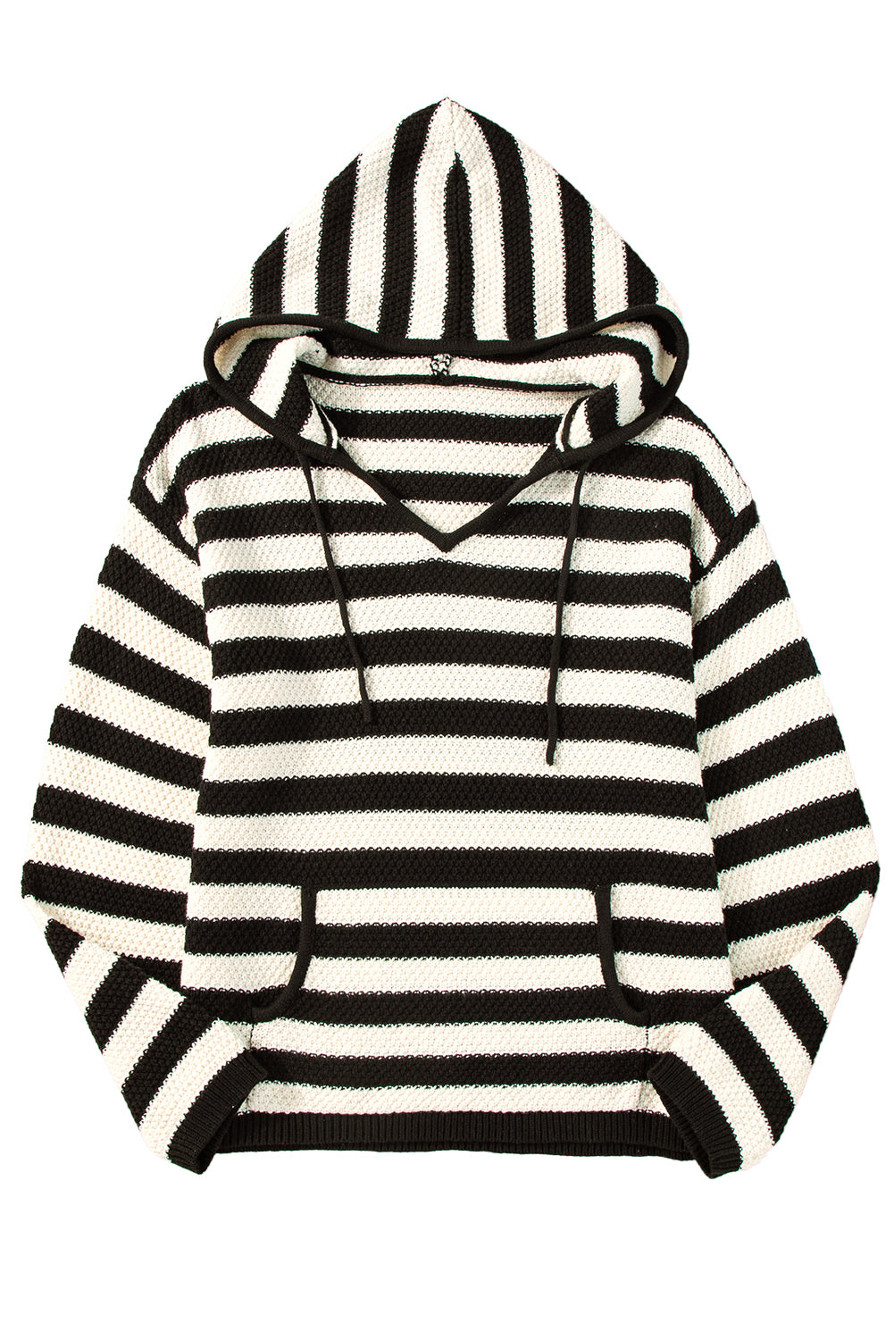 Sweaters - Stripe Hooded Knit Sweater Pocketed Jumper