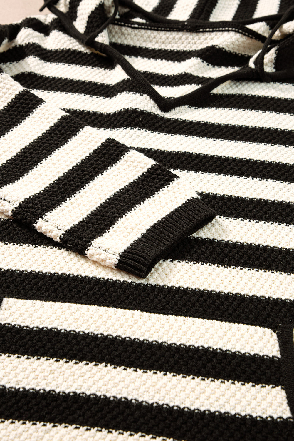 Sweaters - Stripe Hooded Knit Sweater Pocketed Jumper