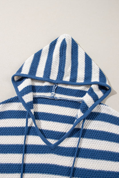 Sweaters - Stripe Hooded Knit Sweater Pocketed Jumper