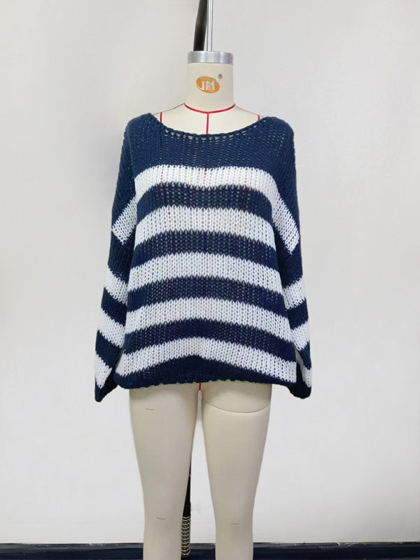 Sweaters - Striped Jumper Open-Knit Slouchy Sweater