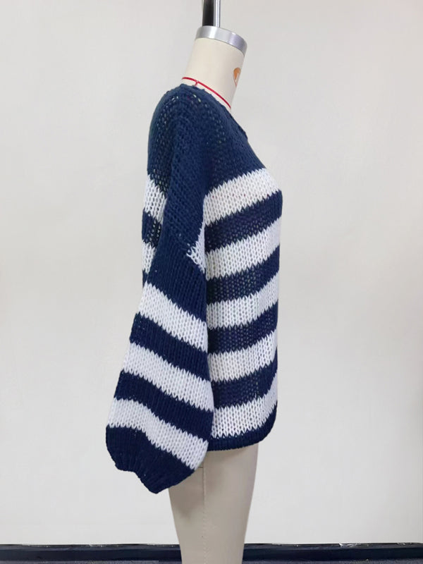 Sweaters - Striped Jumper Open-Knit Slouchy Sweater