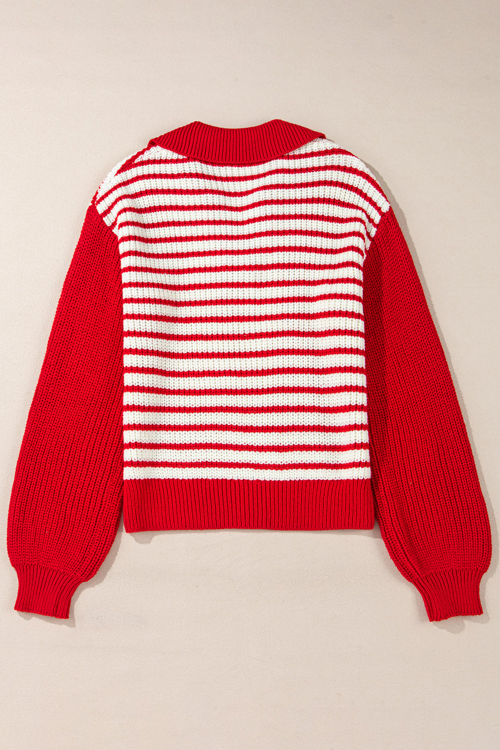 Sweaters - Striped V-Neck Lantern Sleeve Sweater Festive Jumper