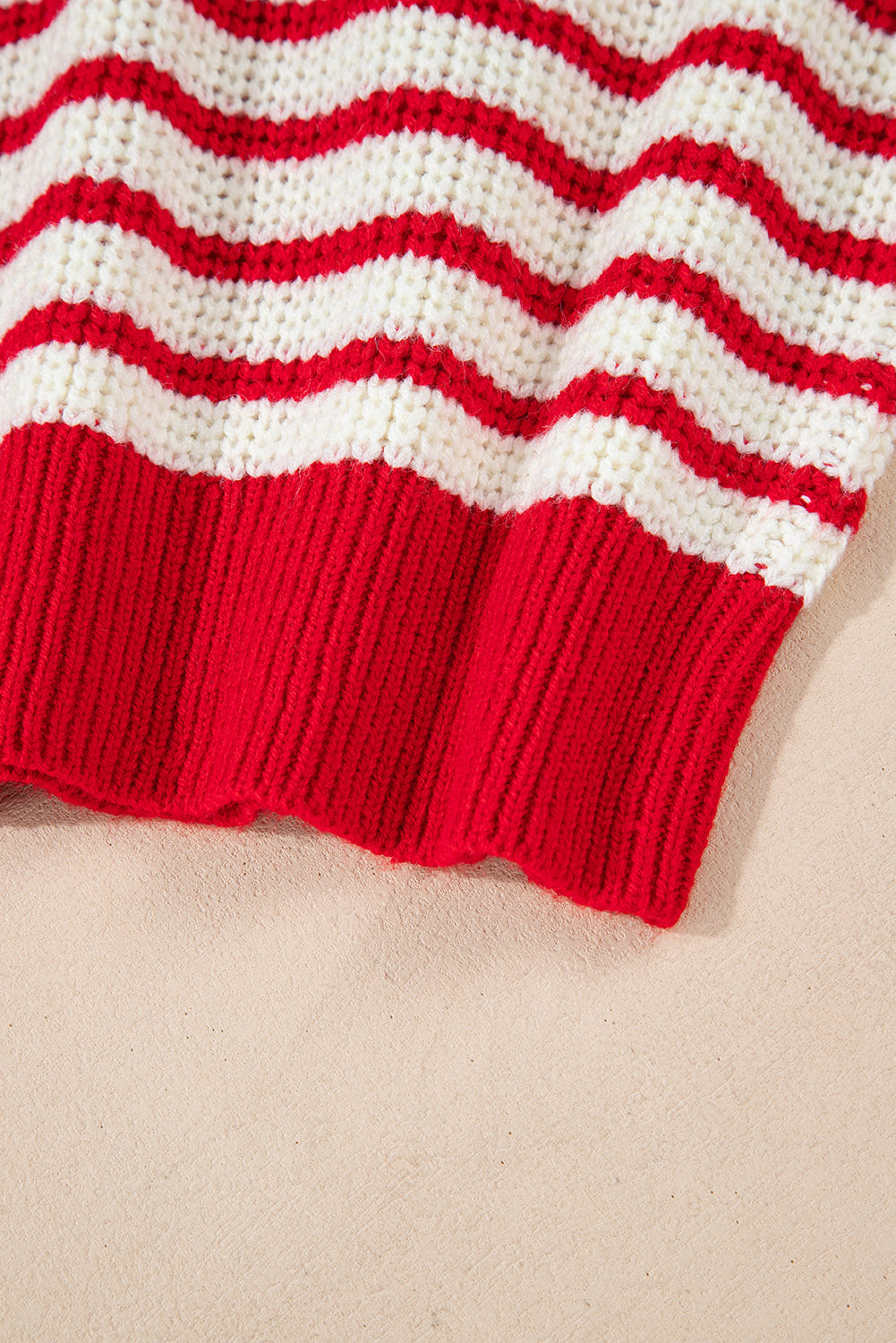 Sweaters - Striped V-Neck Lantern Sleeve Sweater Festive Jumper