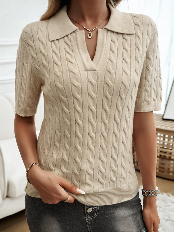 Sweaters Top - Cable Knit Top Sweater Polo for Women