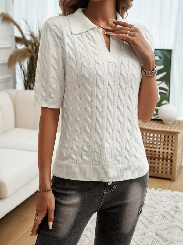 Sweaters Top - Cable Knit Top Sweater Polo for Women