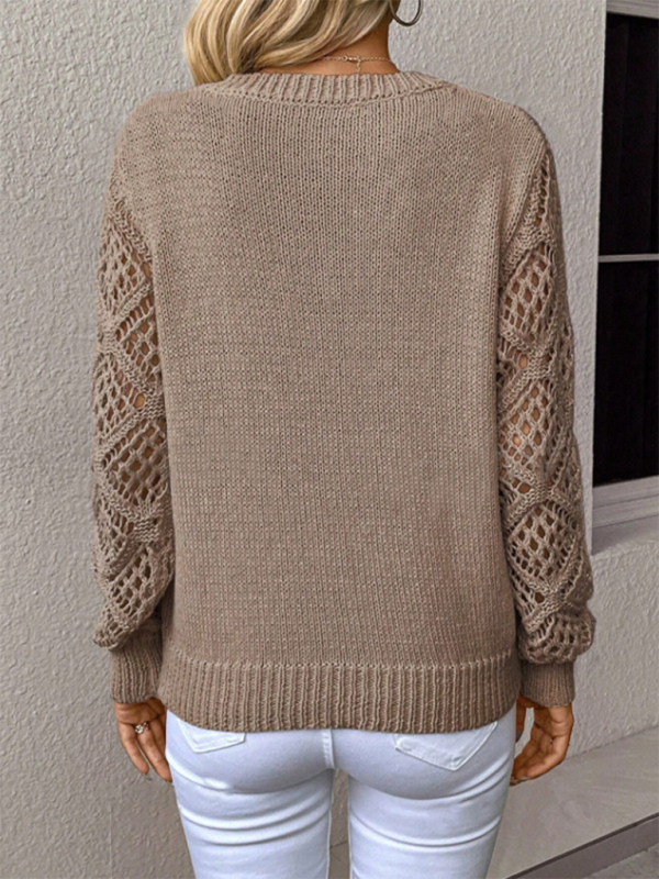 Sweaters - V-neck Hollow Out Embroidery Long Sleeve Sweater Knit Top