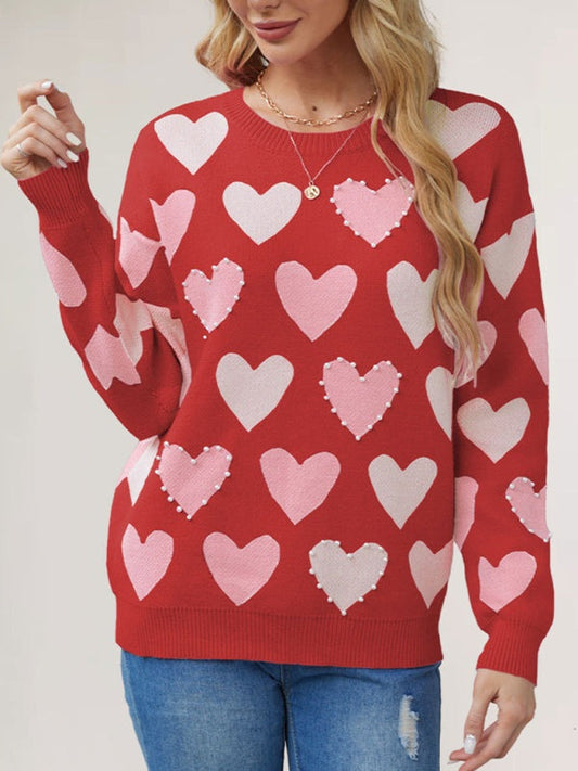 Sweaters - Valentine's Heart Sweater with Pearl Accents