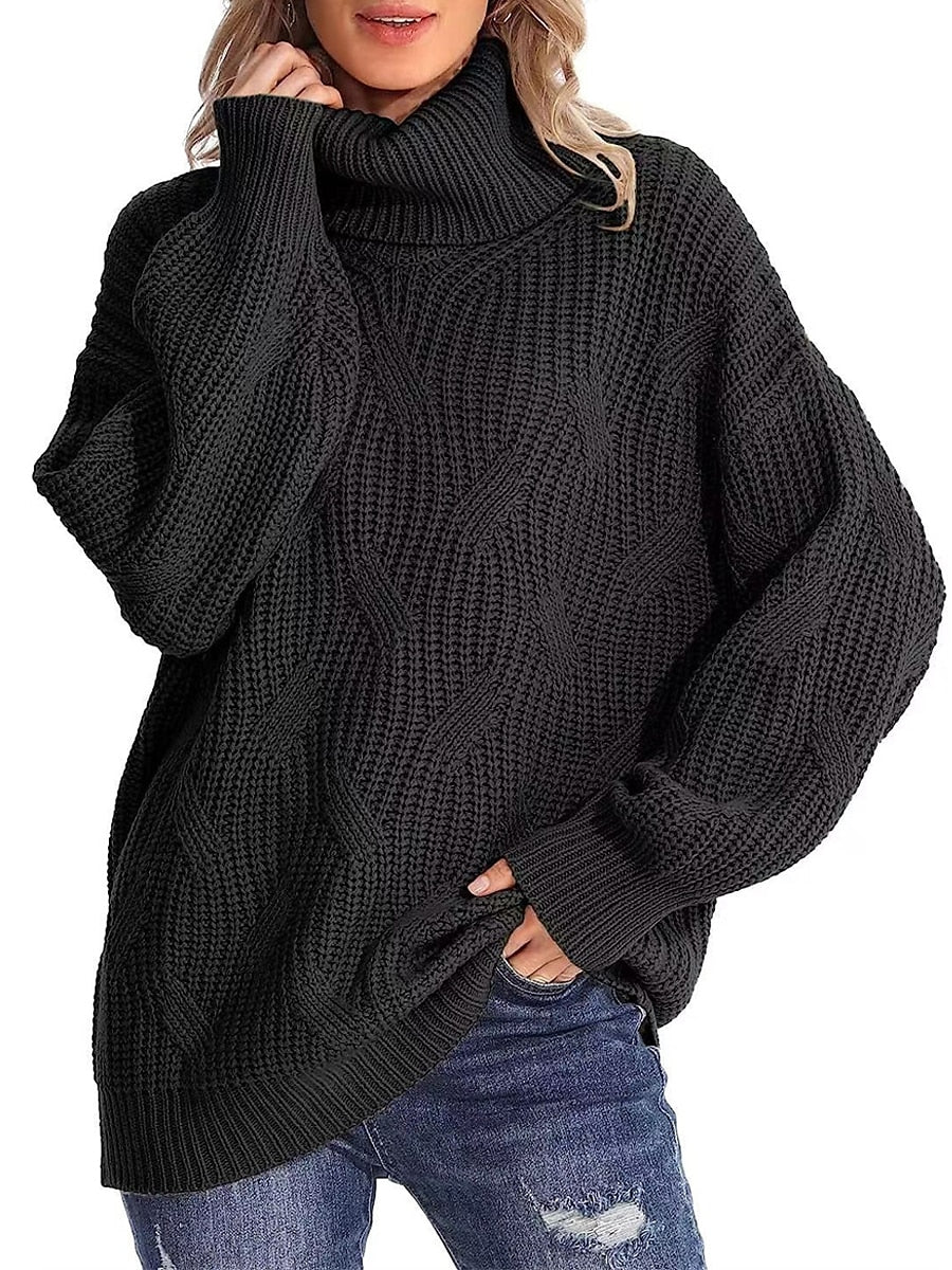 Sweaters- Winter Chunky Knit Cozy Turtleneck Sweater Jumper- - Pekosa Women Clothing