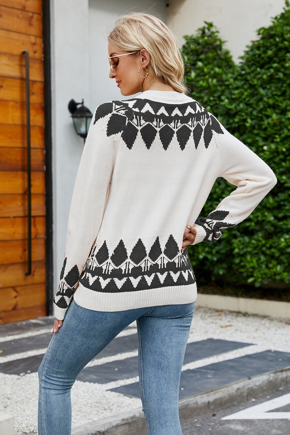 Sweaters- Winter Jumper Geometric Knit Crewneck Sweater- - Pekosa Women Clothing