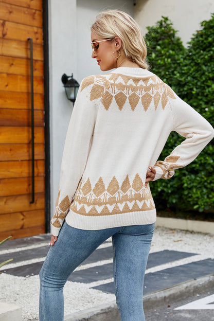 Sweaters- Winter Jumper Geometric Knit Crewneck Sweater- - Pekosa Women Clothing