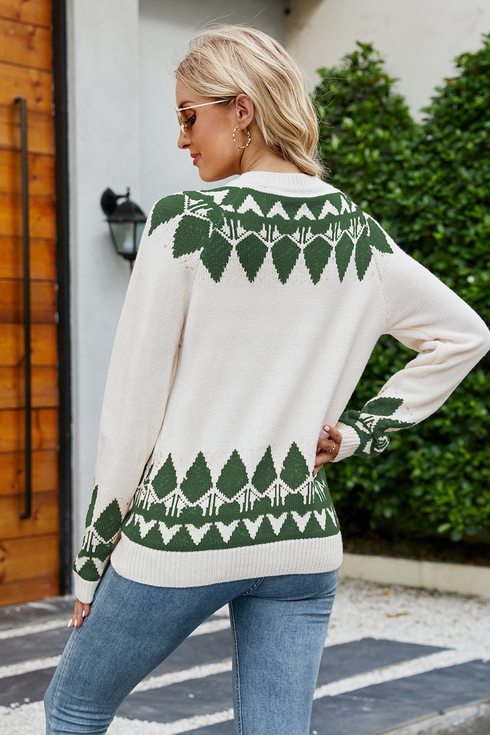 Sweaters- Winter Jumper Geometric Knit Crewneck Sweater- - Pekosa Women Clothing