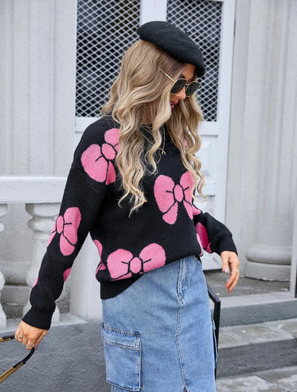 Sweaters- Women Bow Knitted Jumper for Trendy Winter Looks- - Pekosa Women Fashion