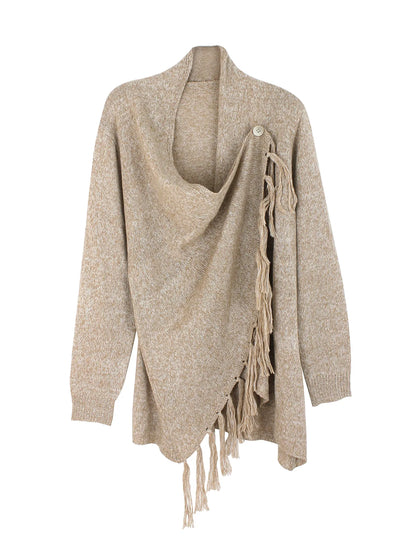 Sweaters- Women Elegant Draped Asymmetrical Fringe Sweater- - Pekosa Women Fashion