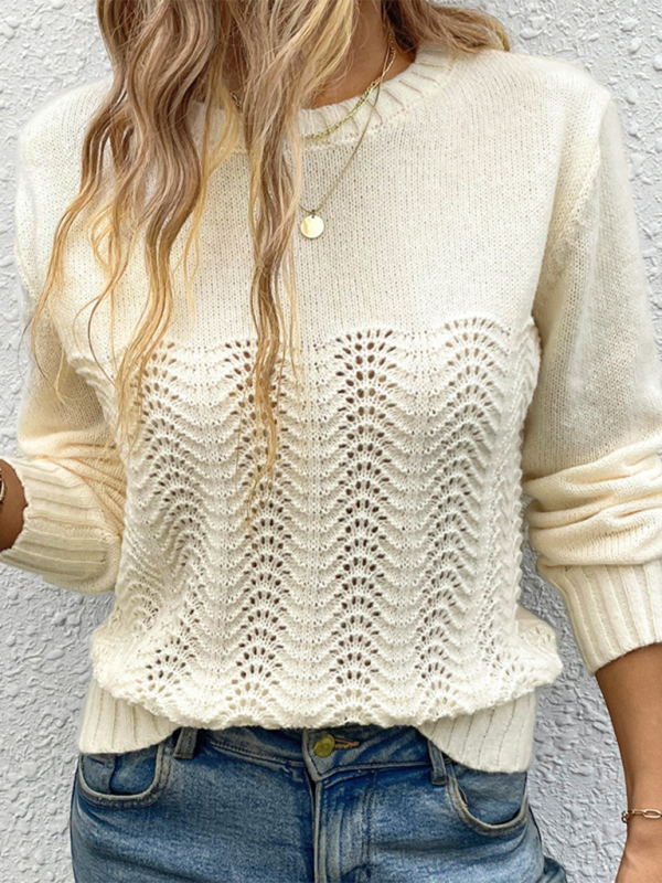 Sweaters- Women Elegant Openwork Knit Sweater- - Pekosa Women Fashion