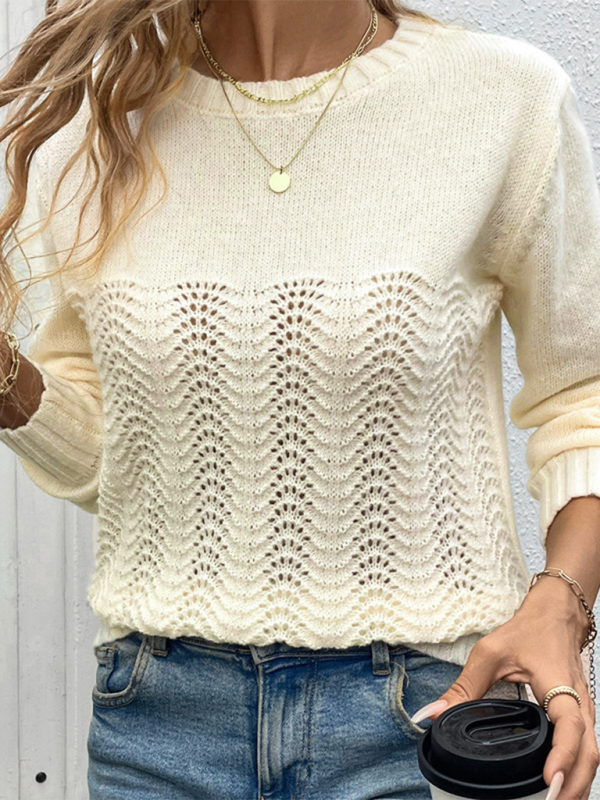 Sweaters- Women Elegant Openwork Knit Sweater- - Pekosa Women Fashion