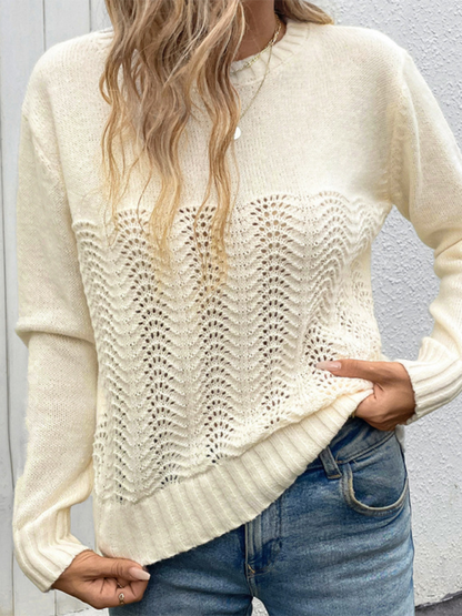 Sweaters- Women Elegant Openwork Knit Sweater- - Pekosa Women Fashion