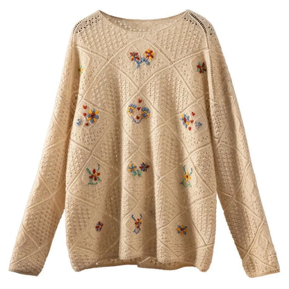 Sweaters- Women Embroidered Cotton-Blend Sweater for Chilly Days- photo- Chuzko Women Clothing