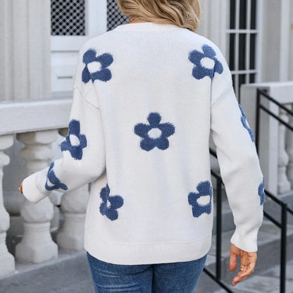 Sweaters- Women Floral Appliqué Sweater - Your Go-To Autumn Essential- - Pekosa Women Fashion