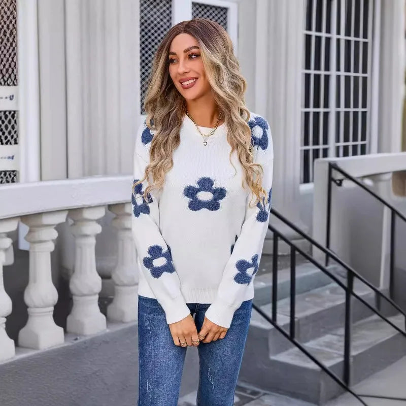 Sweaters- Women Floral Appliqué Sweater - Your Go-To Autumn Essential- - Pekosa Women Fashion