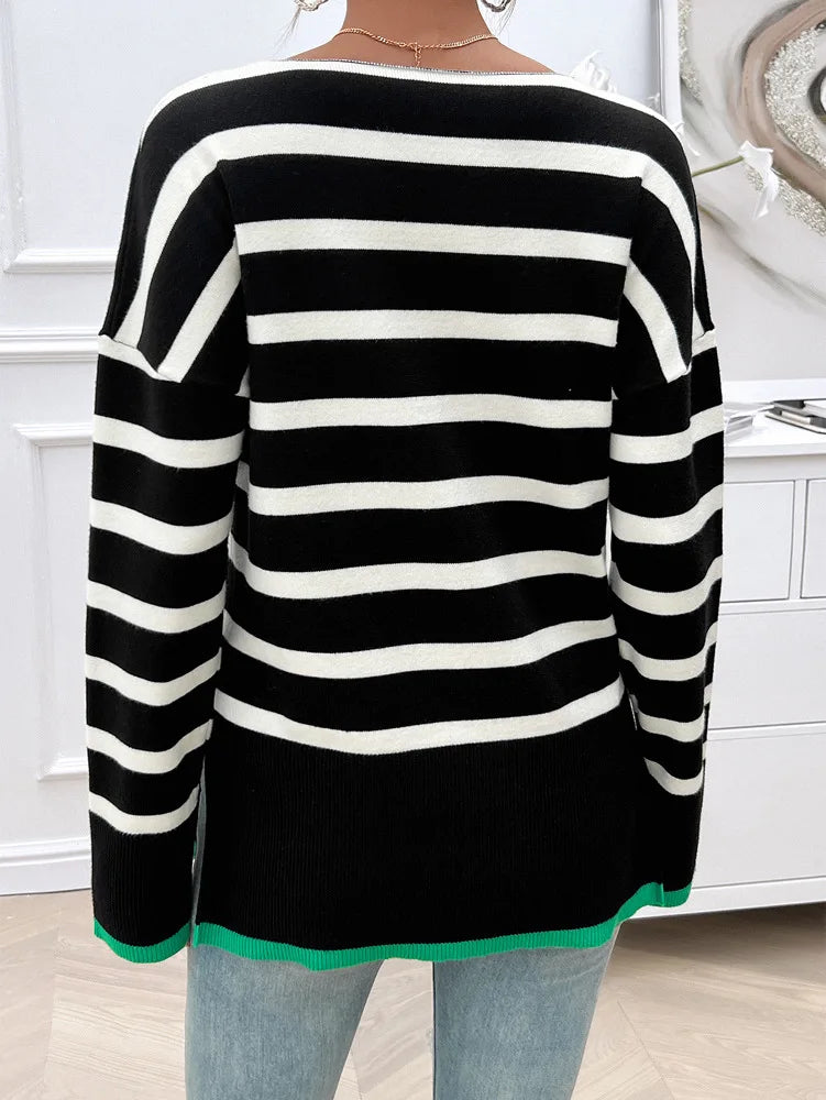 Sweaters- Women Horizontal Striped Sweater for Autumn- - Pekosa Women Fashion