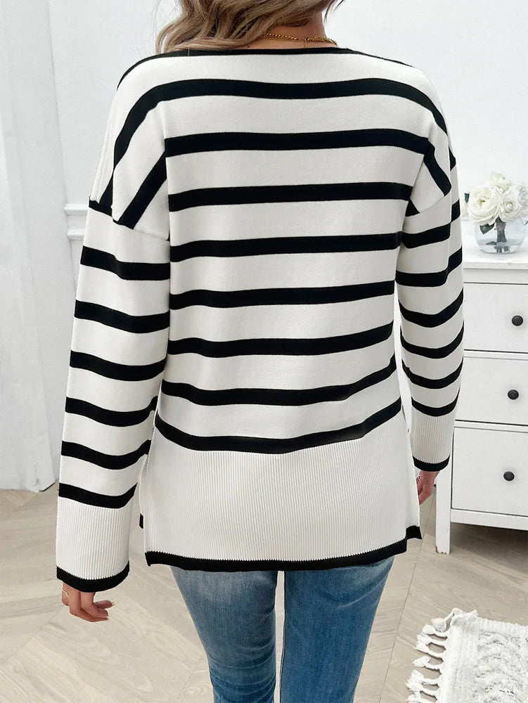 Sweaters- Women Horizontal Striped Sweater for Autumn- - Pekosa Women Fashion