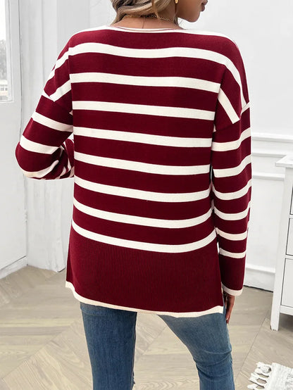 Sweaters- Women Horizontal Striped Sweater for Autumn- - Pekosa Women Fashion