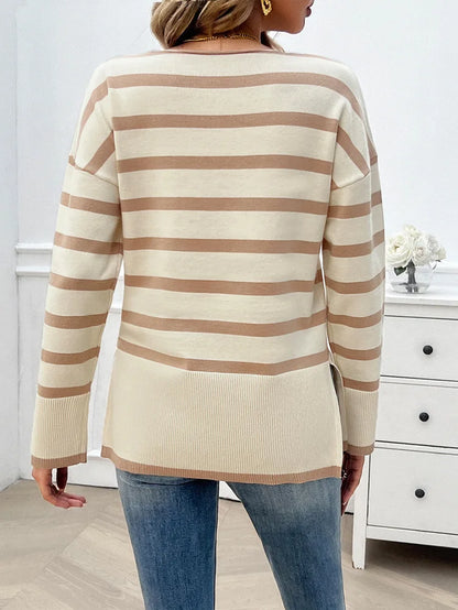 Sweaters- Women Horizontal Striped Sweater for Autumn- - Pekosa Women Fashion