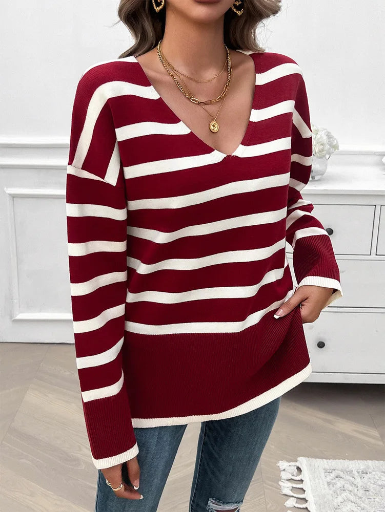 Sweaters- Women Horizontal Striped Sweater for Autumn- - Pekosa Women Fashion