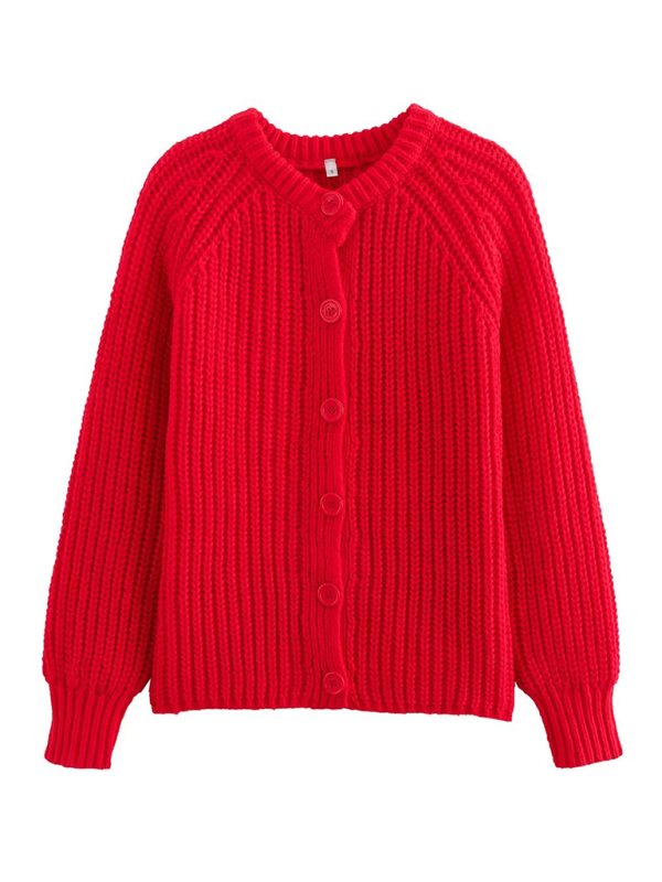 Sweaters- Women Red Ribbed Cardigan for Layering- Red- Pekosa Women Fashion