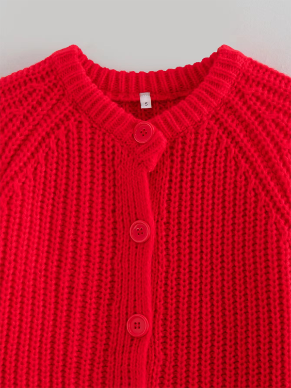 Sweaters- Women Red Ribbed Cardigan for Layering- - Pekosa Women Fashion