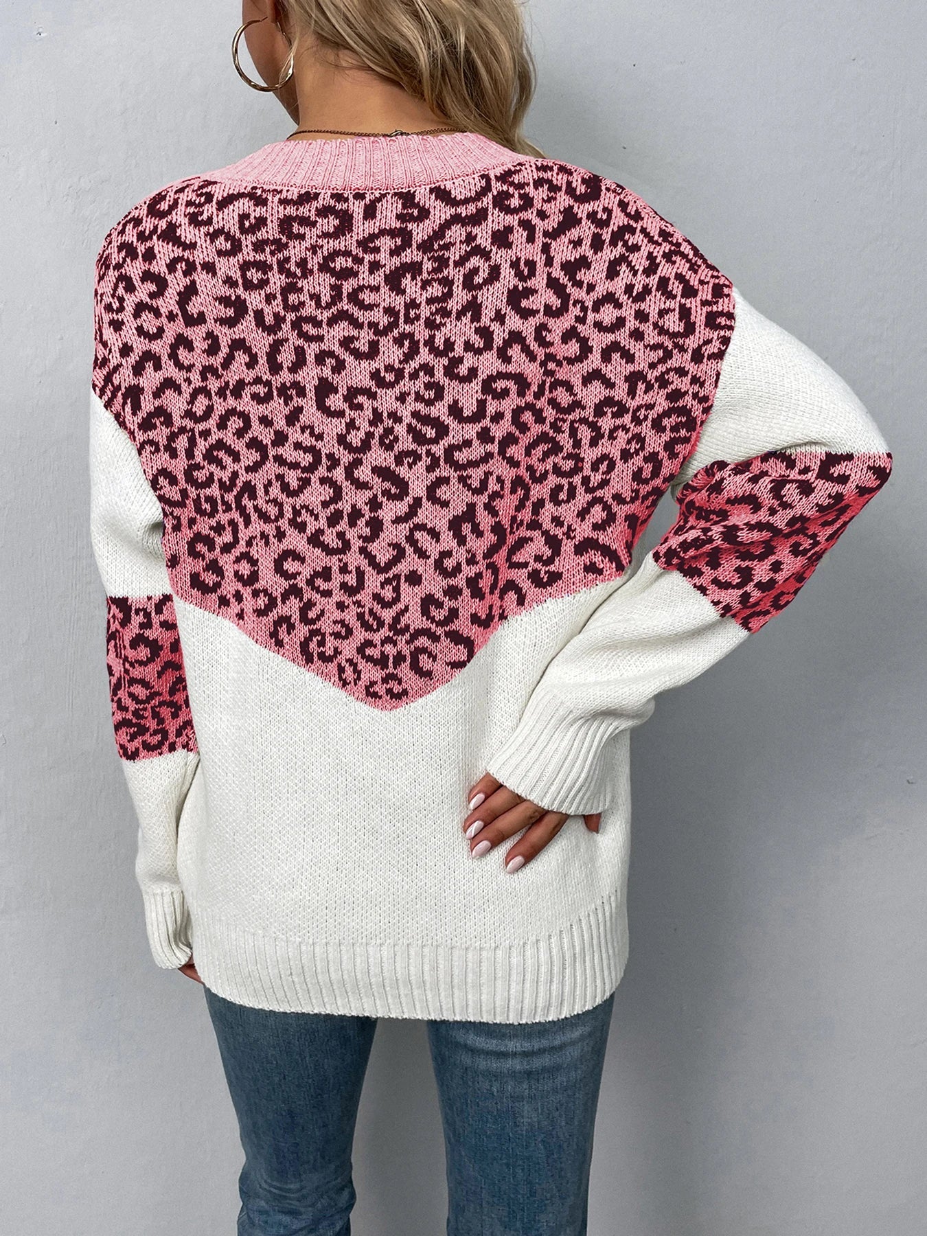 Sweaters- Women Trendy Color Block Leopard Knit Sweater- - Pekosa Women Fashion