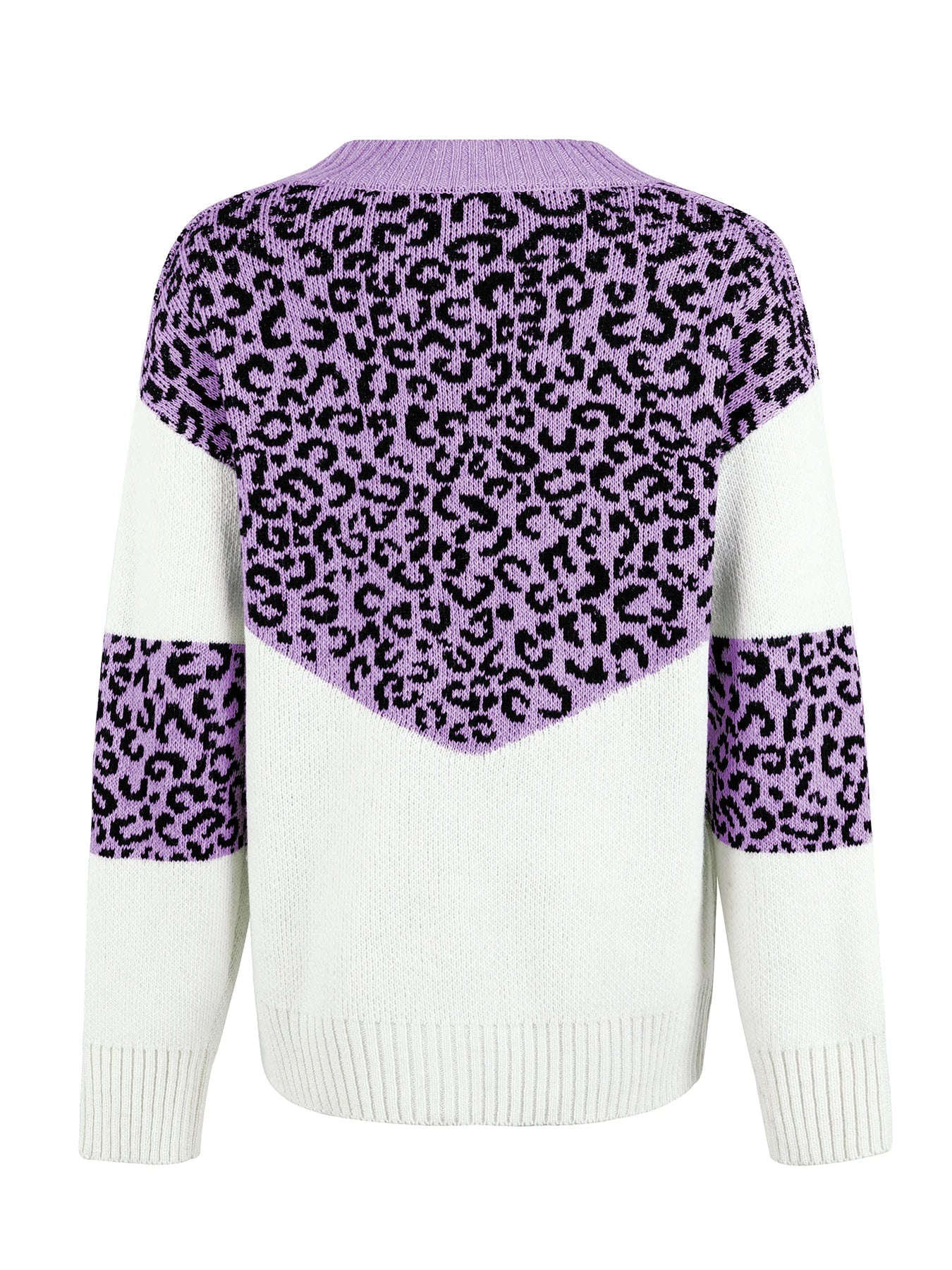 Sweaters- Women Trendy Color Block Leopard Knit Sweater- - Pekosa Women Fashion