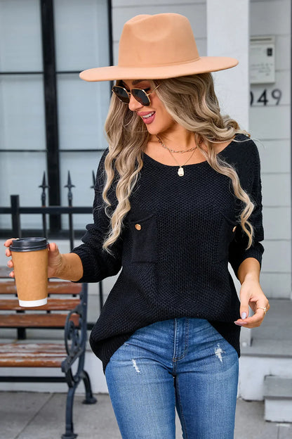 Sweaters- Women’s Casual Solid Crewneck Sweater - Ideal for Layering- Black- Pekosa Women Fashion