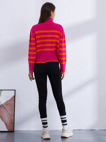 Sweaters- Women's Casual Striped Turtleneck Sweater