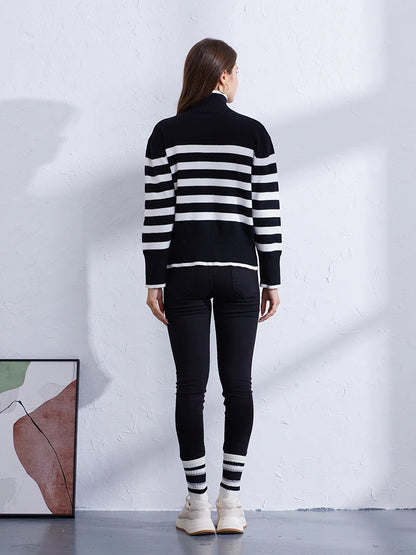 Sweaters- Women's Casual Striped Turtleneck Sweater